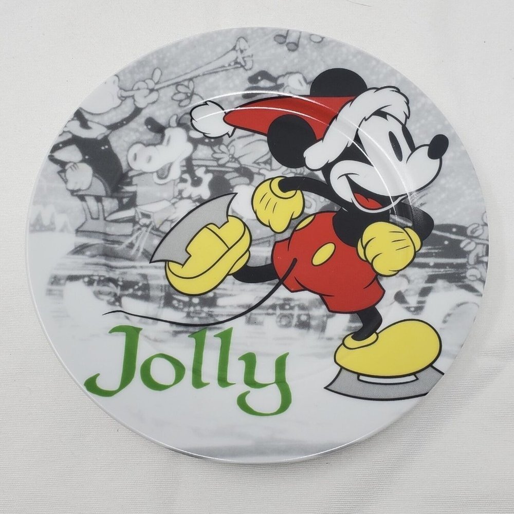 Disney Jolly Mouse Mickey's Vintage Holiday Xmas Plate desert salad Winter 8"
